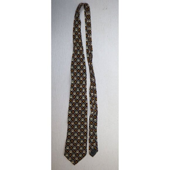MEN'S BLUE RED CREAM GOLD GEOMETRIC PRINT 100% SILK TIE - NECK TIE - ITALY - Picture 4 of 9